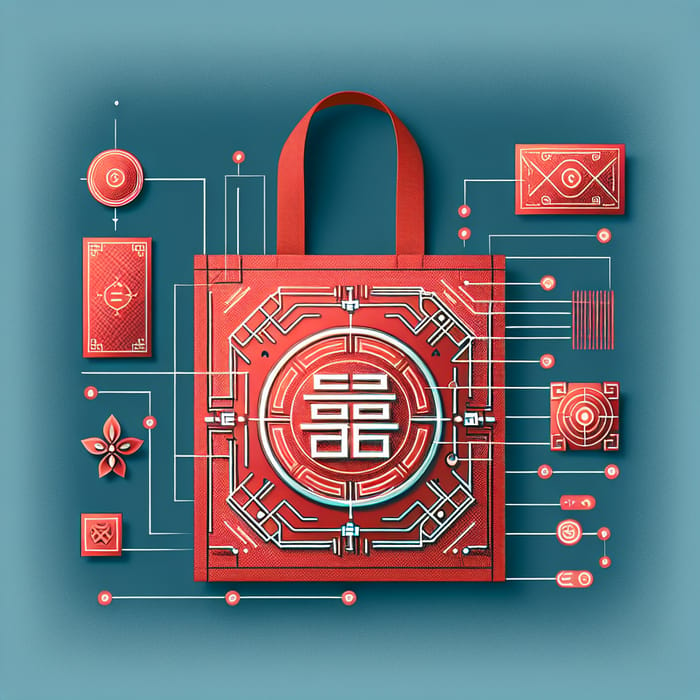 Modern Red Packet Tote Bag with Futuristic '福' Design