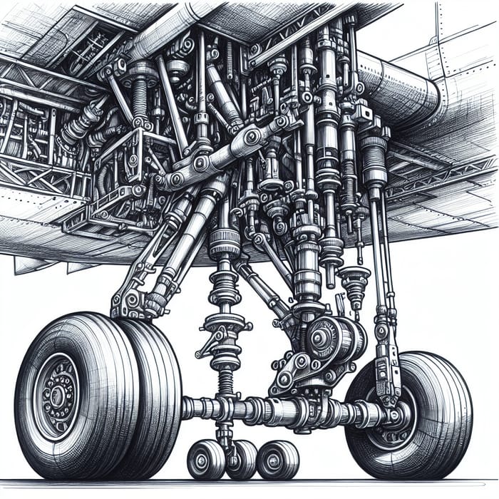 Hand-Drawn Aircraft Landing Gear Illustration