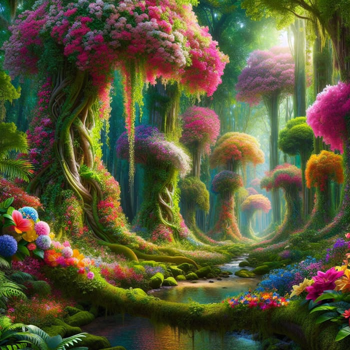 Fabulous Blooming Forest - A Majestic Symphony of Colors and Life