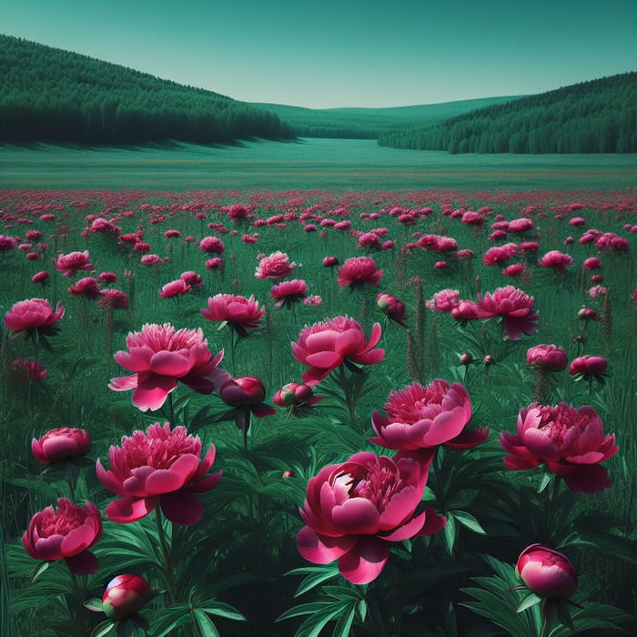 Vibrant Dark Pink Peonies in Lush Green Field | AI Art Generator | Easy ...