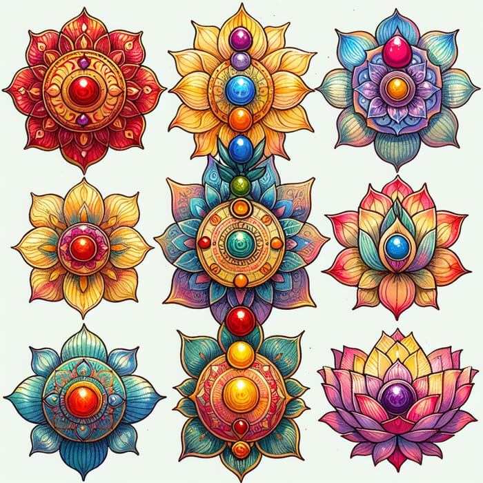 Contemporary Chakra Symbols - Sacred Illustration in Traditional Style