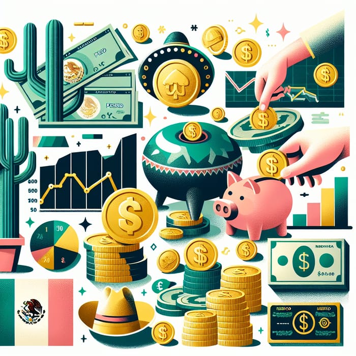 Mexican Financial Investment Visuals | Peso Bills, Coins & Icons