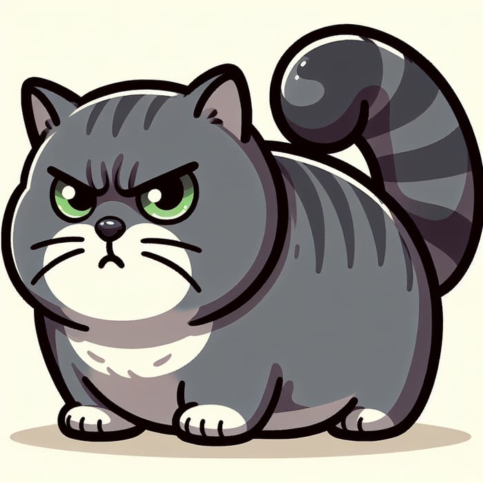 Chubby Gray Cat with Dark Stripes and Green Eyes