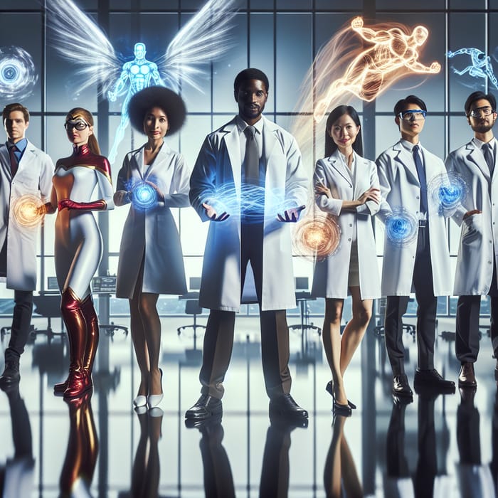 Lab-Coated Superhero Scientists: Diverse Ensemble in Action