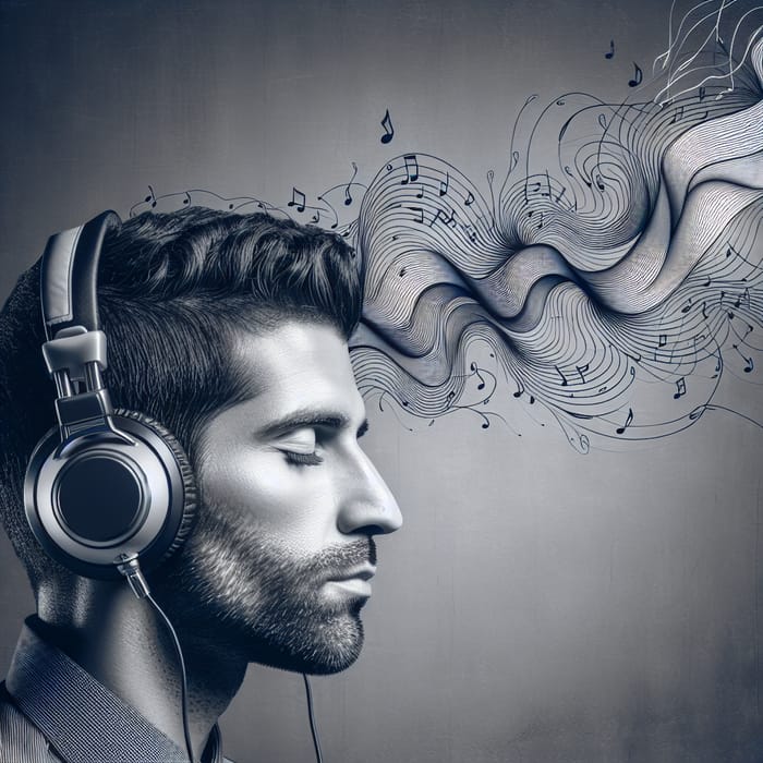Man Engrossed in Music | Brainwaves and Headphones Visualization