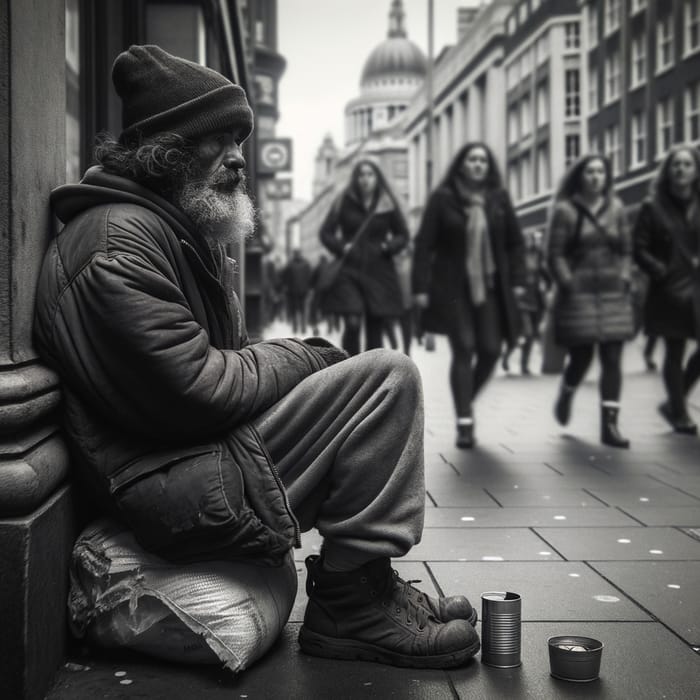 Poignant Urban Homelessness Scene | Heartfelt City Contrast