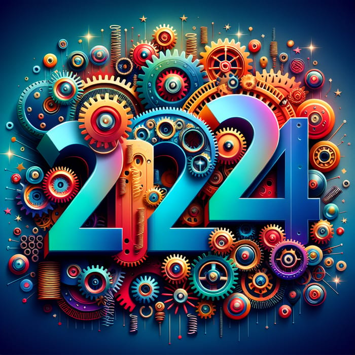2024 New Year Greeting Card | Colorful Mechanical Theme