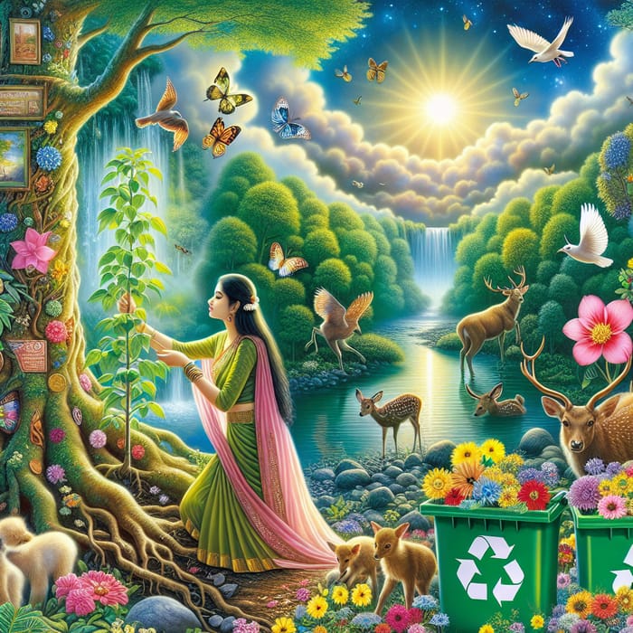 Poster Drawing: Serene Forest Scene with Nurturing and Growing New Life