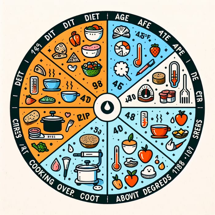 Wheel Chart Depicting Diet, Age, Cooking Above 118 Degrees, and Stress - Explained