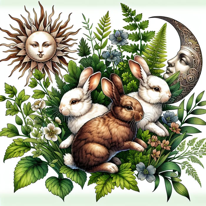 Charming Spring Bunnies and Plants Tattoo