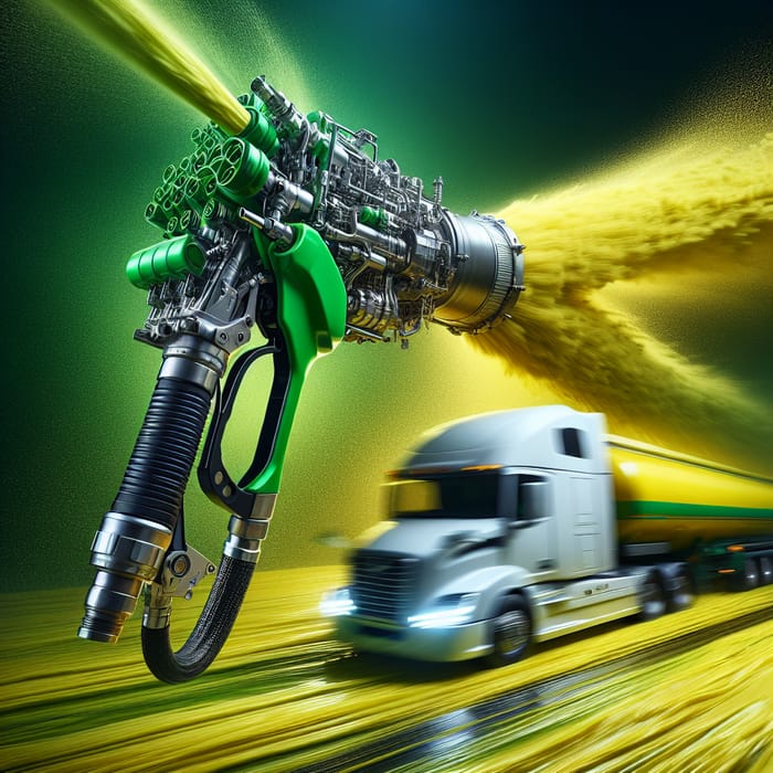 High-Speed Green Fuel Gun vs White Tractor-Trailer: Close-Up Shot
