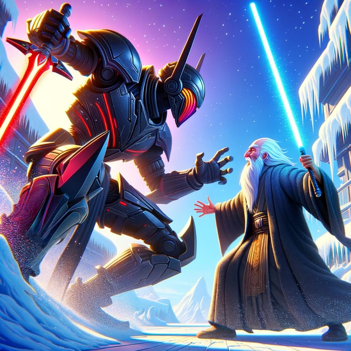 Darth Vader vs Obi-Wan: Intense Lightsaber Duel in Disney Animation Style