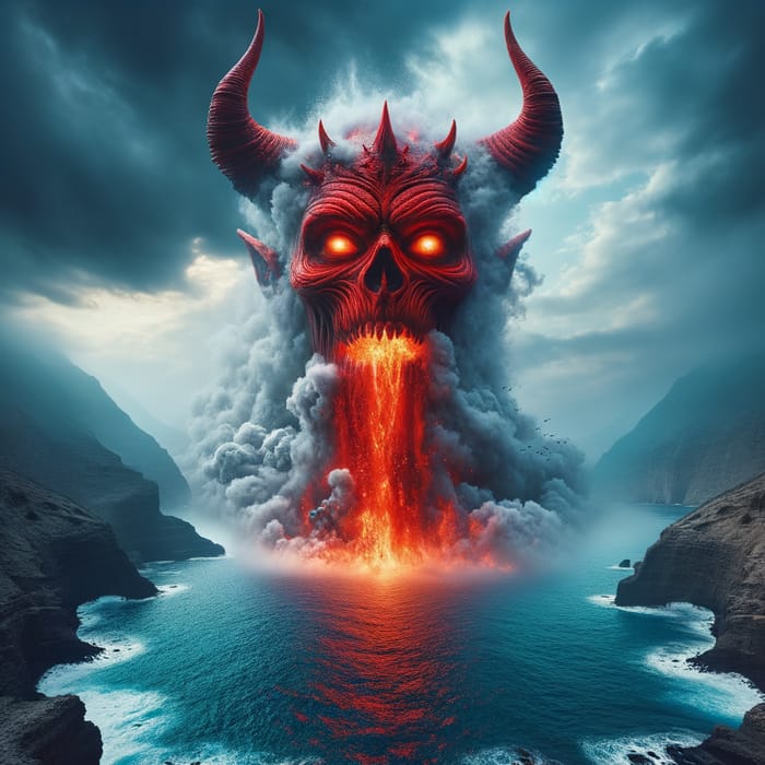 Demon Emerging from Smoke in the Middle of the Sea