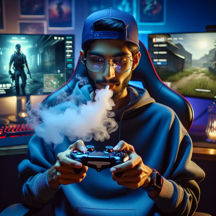 Stylish Gaming Enthusiast with Cap | Neon Lit Setting