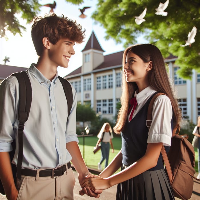High School Students Holding Hands and Smiling