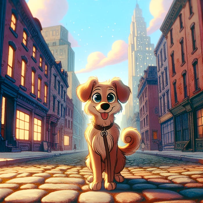 Cute Dog in Don Bluth-Style Animation on City Street | VHS Vintage Vibe