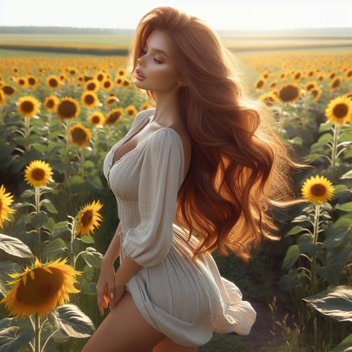 Enchanting Sunflower Scene with a Beautiful Woman