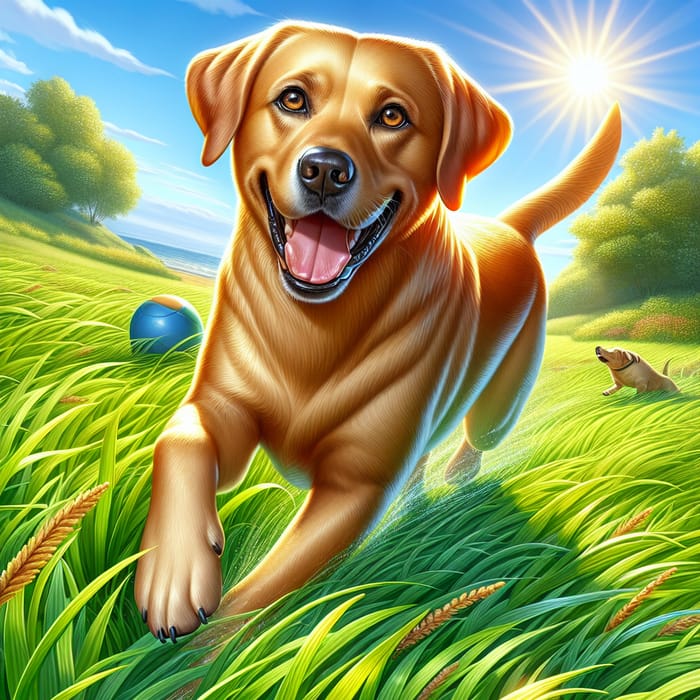 Adorable Dog frolicking in Sunlit Meadow