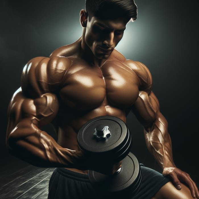 Photorealistic Bodybuilder with Dumbbell, Perfect for Book Cover