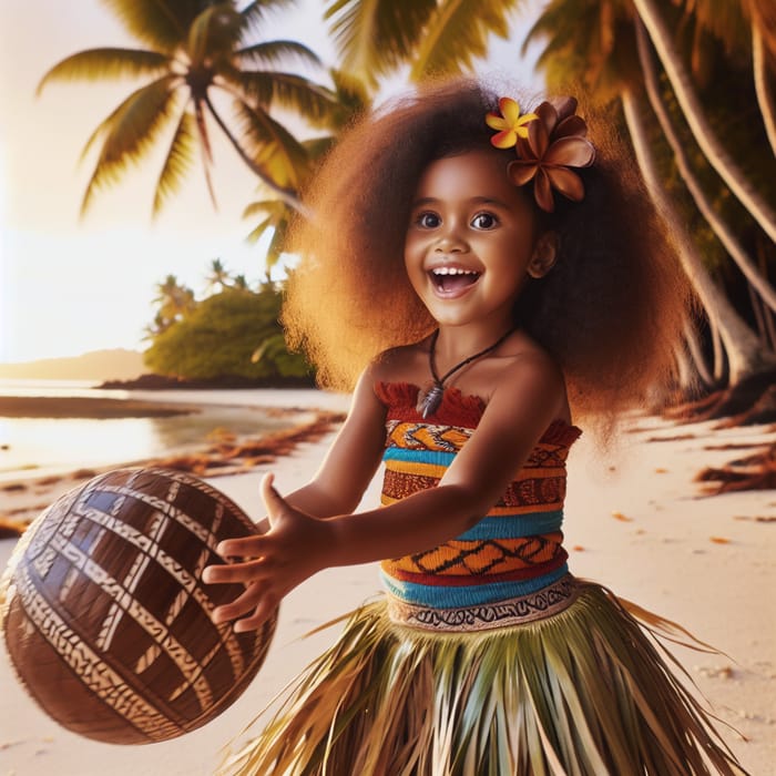 Fijian Girl Playing on Sandy Beach