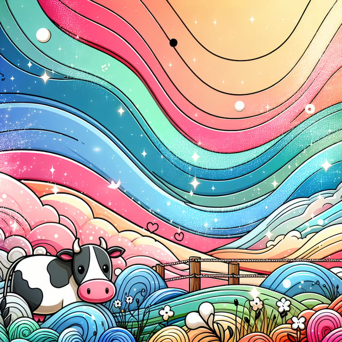 Bright and Cheerful Cow-Themed Pastel Backdrop Illustration