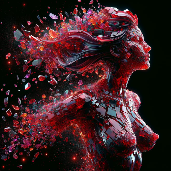 Mesmerizing Shattered Crystal Female Sculpture in Red