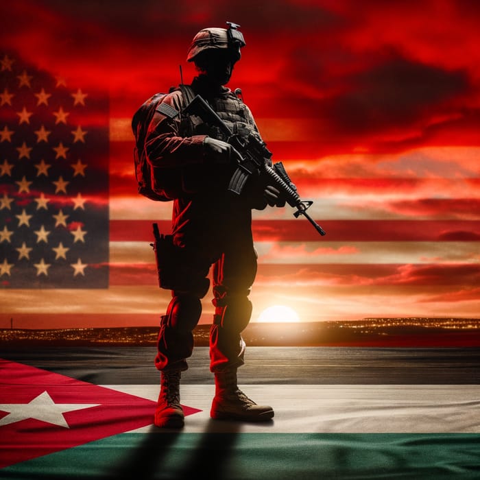 American Soldier at Sunset with Palestinian Flag