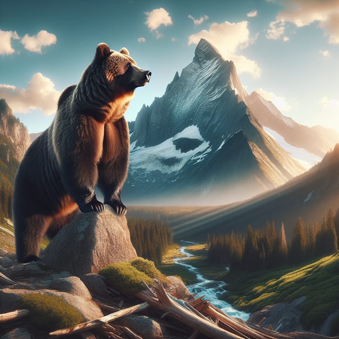 Majestic Bear Standing in Rugged Mountain Landscape