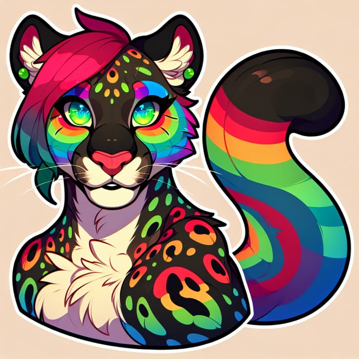 Rainbow Female Cougar Fursona Design - Vibrant and Striking