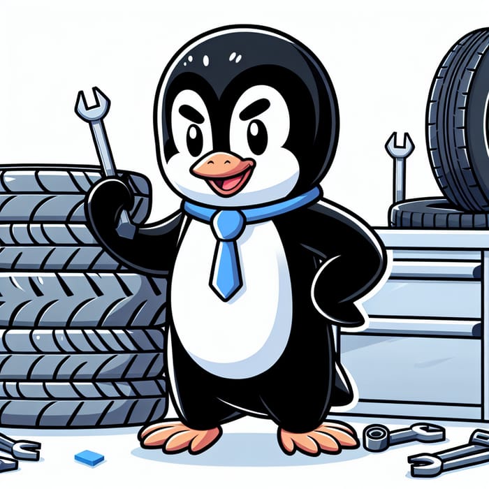 Skipper Penguin from Madagascar Movie Working with Tyres