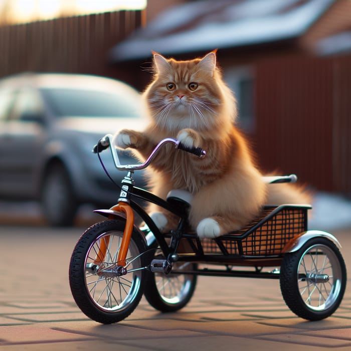 Cat Riding Three-Wheeled Bicycle | Cute Animal Adventure