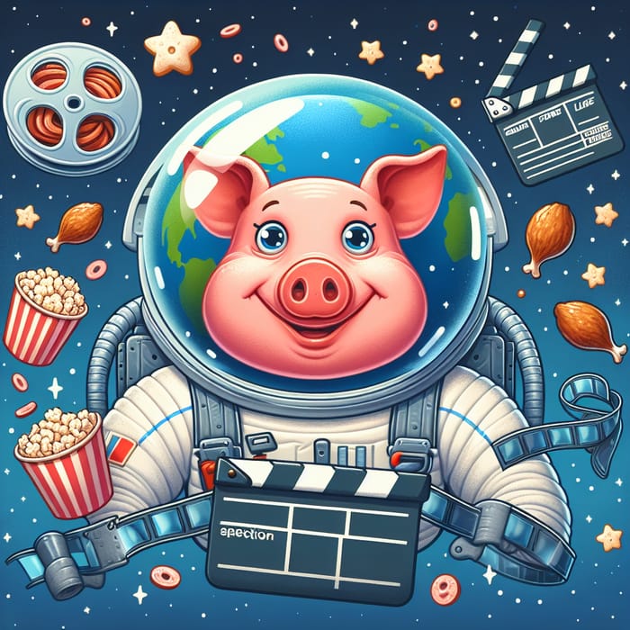 Space Ham Movie: Whimsical Pig Star in Astronaut Outfit