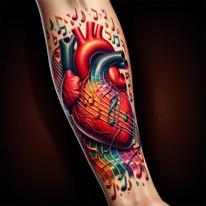 Realistic Heart and Musical Notes Forearm Tattoo Design
