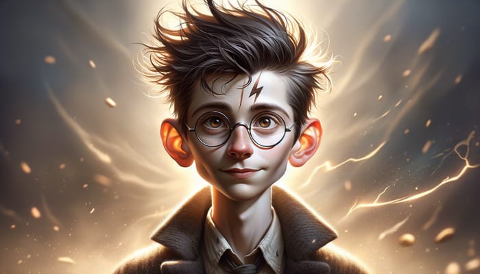 Adventurous Young Wizard Portrait with Lightning Scar | Engaging Art