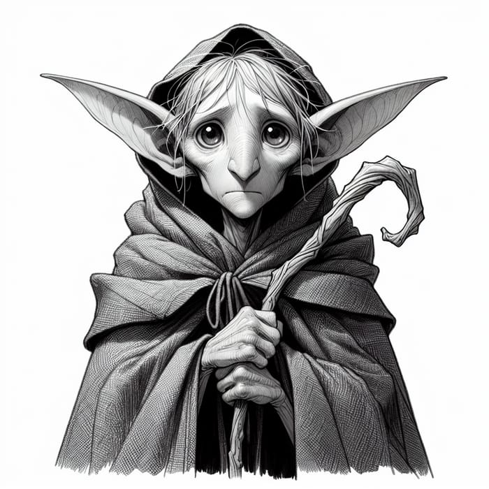 Charming Wood Elf with Enigmatic Wizard's Staff and Cloak