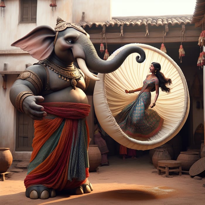 Majestic Ganesha Superhero Foils Villain's Plot with Water-Filled Diaper