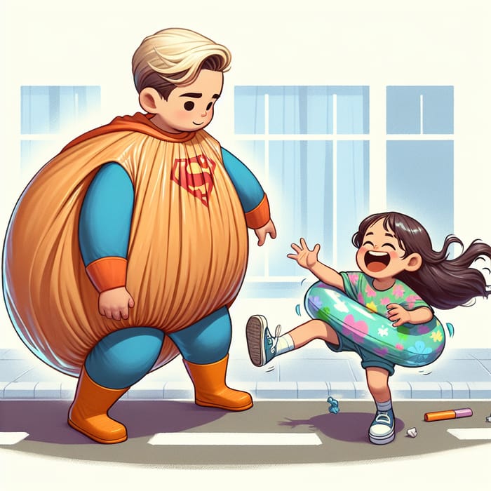 Super Toddler Superhero with Joyful Girl in Unique Scene