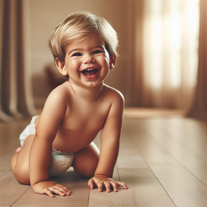 Joyful Toddler Laughing in Warmly Lit Room
