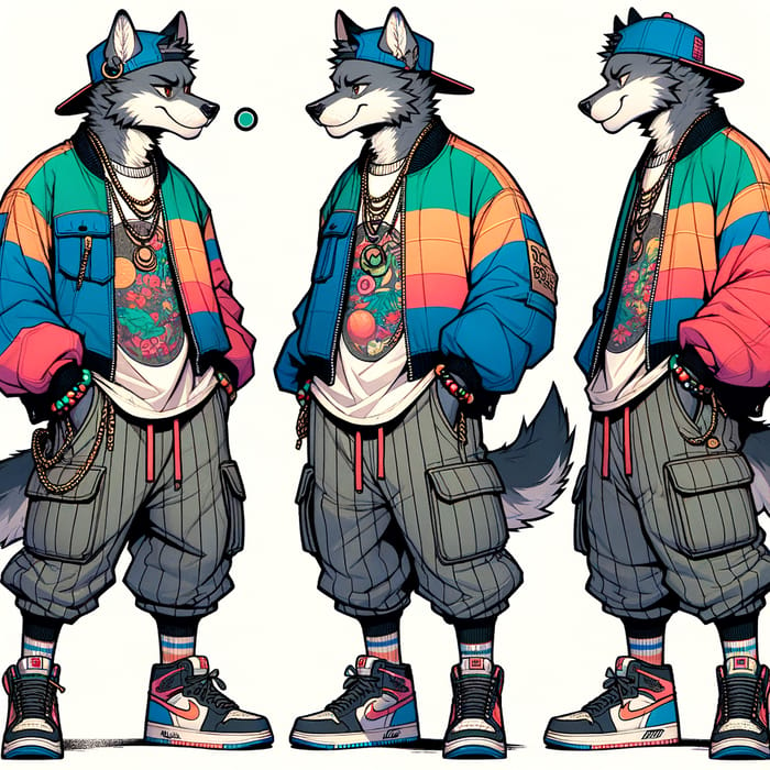 Anthro Wolf in Late 90s Streetwear | Manga Art Style