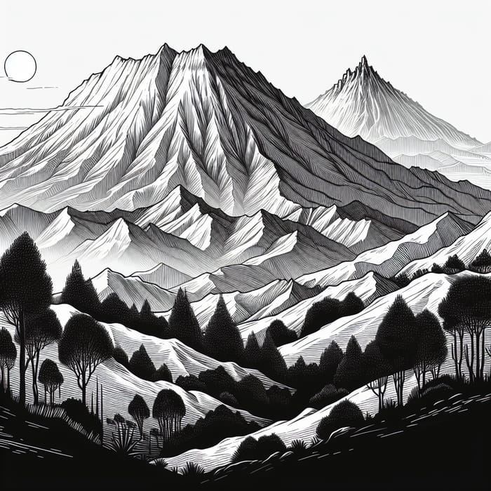 Black and White Mountain Drawing