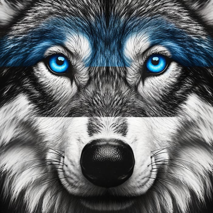 Close-up Portrait of Wolf with Blue Eyes | Estonian Flag