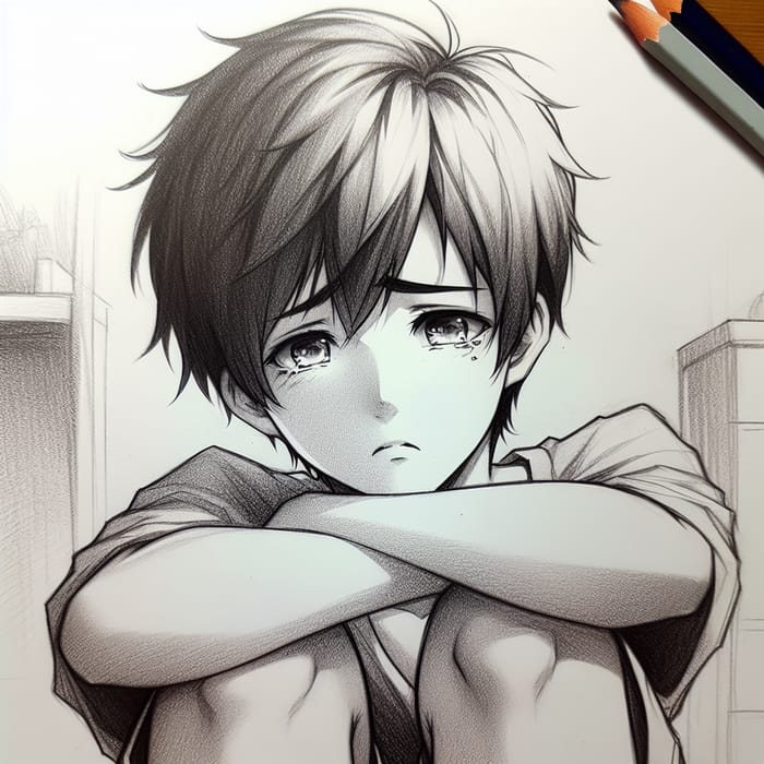 Heartbroken Cute Boy Drawing | Emotional Breakup Sketch