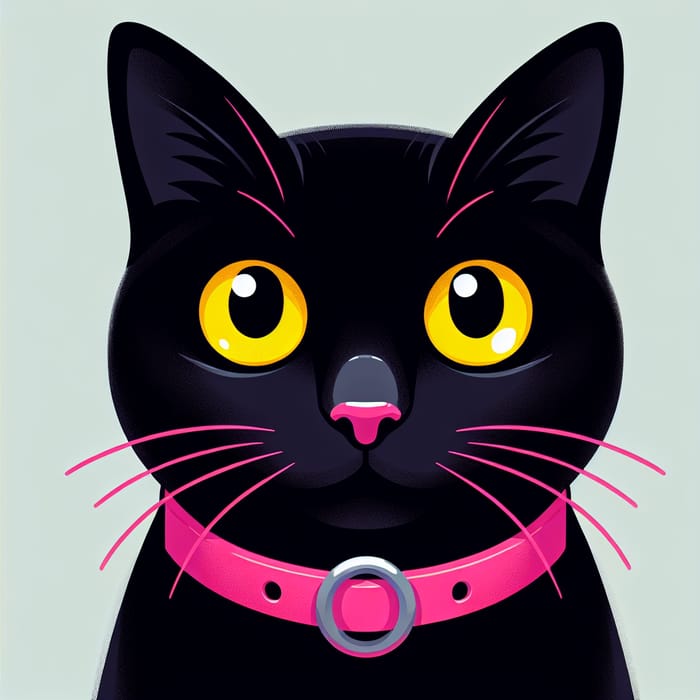 Sleek Black Cat with Yellow Eyes and Neon Pink Collar