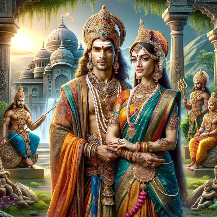 Divine Indian Couple in Traditional Attire | Mythological Love Story | Enchanting Scene