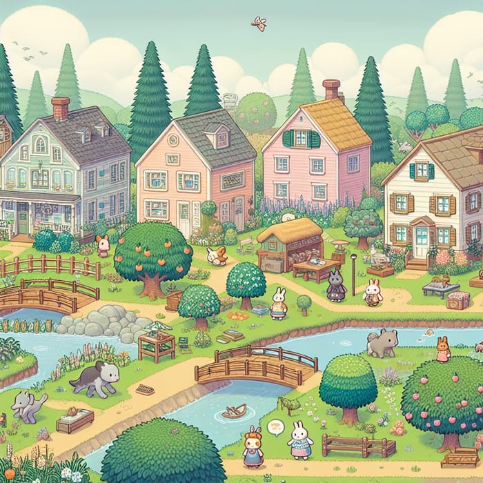 Idyllic Animal Crossing Landscape | Quaint Rural Life Simulation