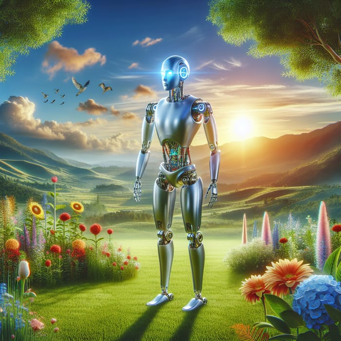 Realistic AI Robot in Tranquil Nature - Harmony Fusion