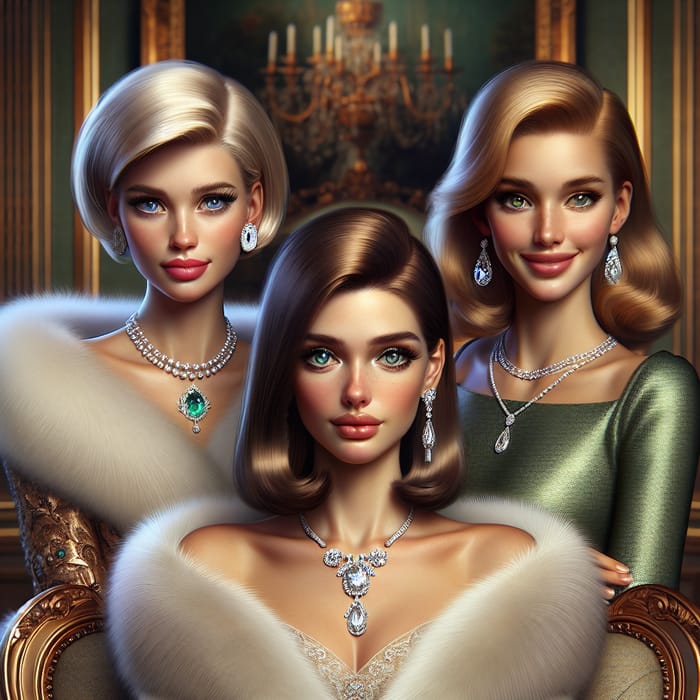Affluent Elegance: Three Rich & Regal Women | Gilded Palace Portrait
