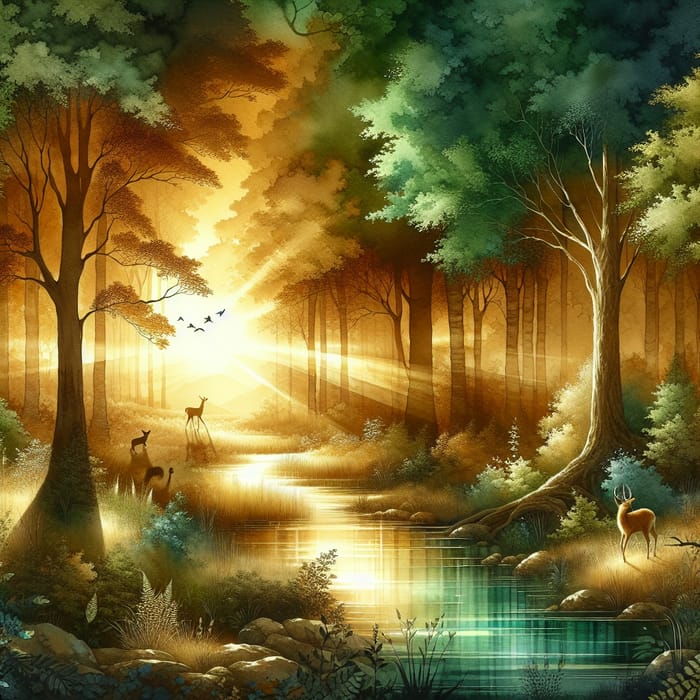 Magical Forest Watercolor Scene | Enchanting Nature Art
