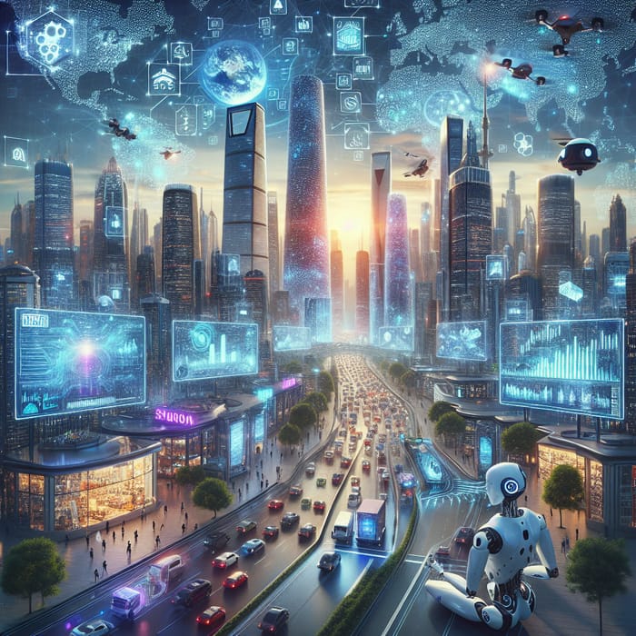 Future World with Advanced Neural Networks: Utopian Cityscape