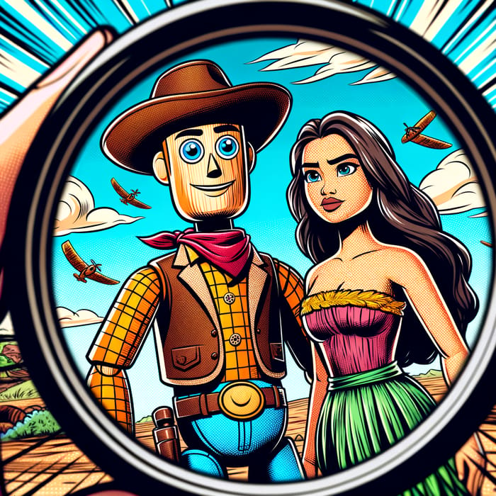 Woody and Moana Adventure in Vibrant Comic Book Style
